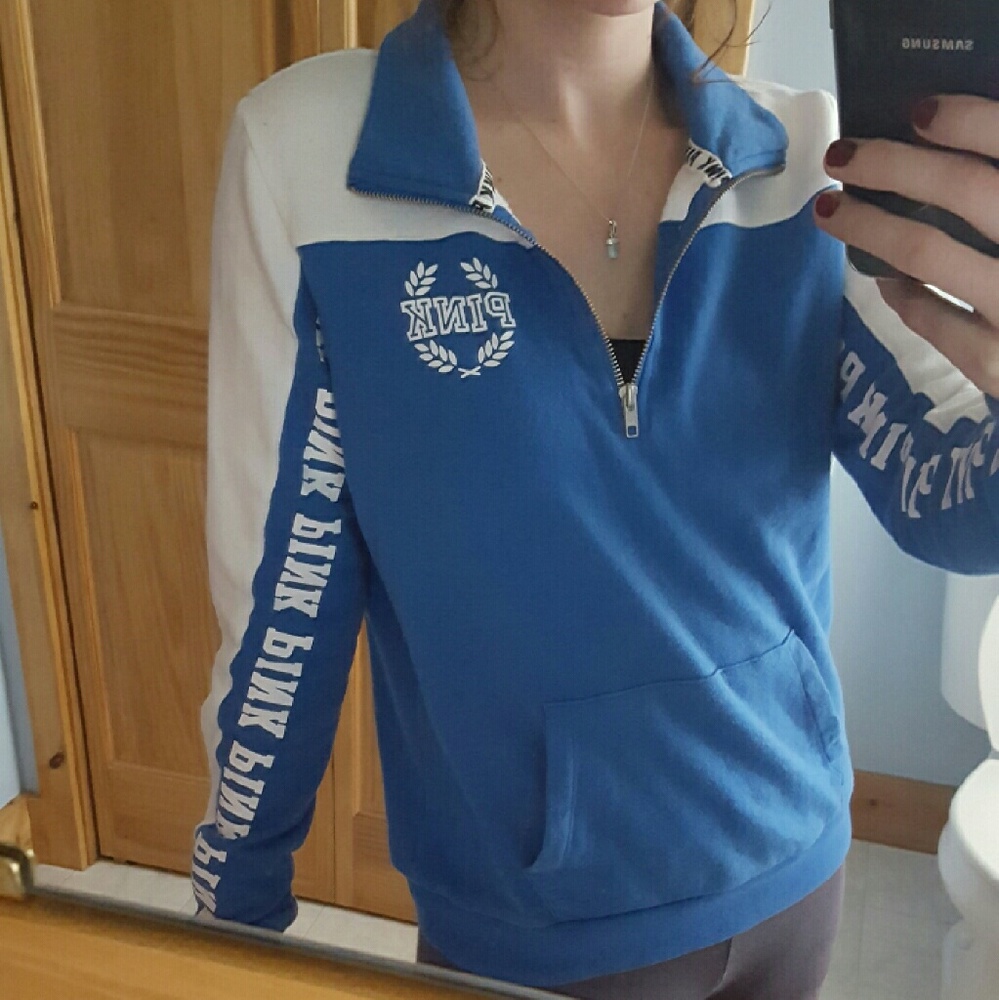 Victoria's Secret quarter zip pullover blue white