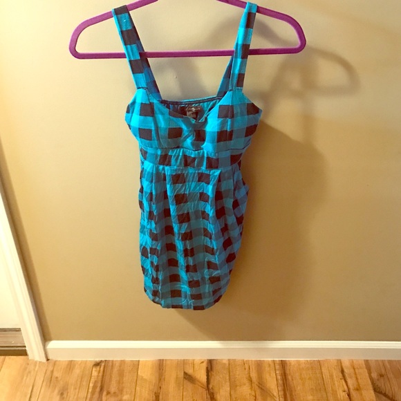 Blue/Black Checkered Dress with Pockets