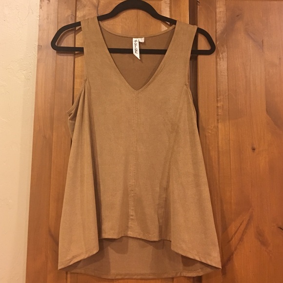 Brown suede vneck tank