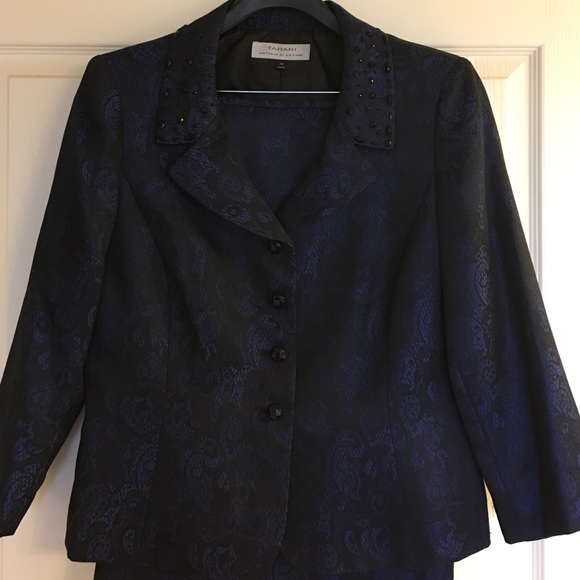 Tahari Dresses & Skirts - Tahari Beaded Skirt Suit Blue and Black