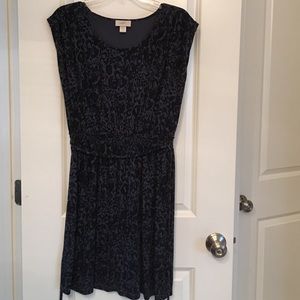 Blue leopard print dress with cinch waist