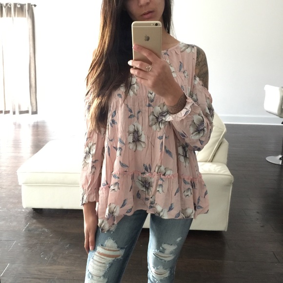 1 LEFT! Floral Boho Open Shoulder Top - Picture 4 of 4