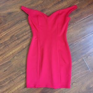 Red off shoulder mini dress