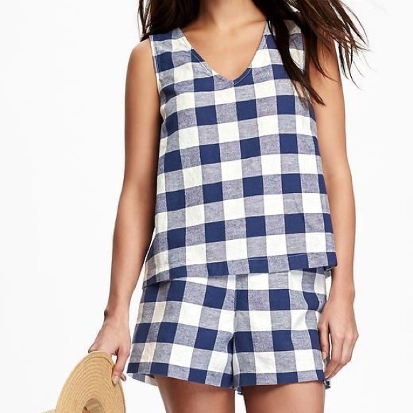 Blue and White Checkered Tank Top and Short Set 💙
