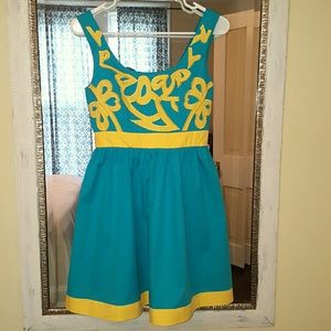 Lilly Pulitzer fit and flare blue yellow sun dress