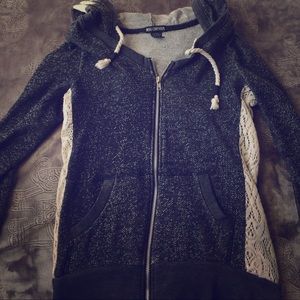 Cute black and lace zip up sweater