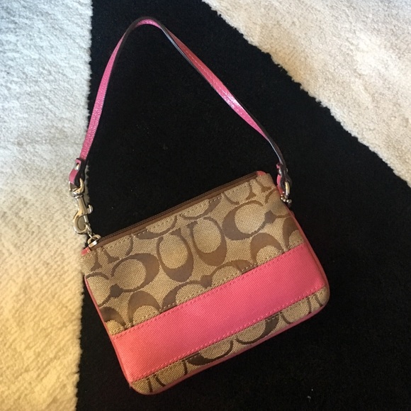 Coach pink monogram small wristlet pouch