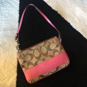Coach pink monogram small wristlet pouch