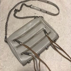 Rebecca Minkoff 5 zip cross body bag in light grey
