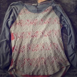Cute striped top with lace overlay