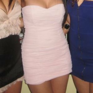 Blush sweetheart strapless mini dress.