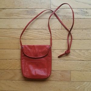 Red real genuine leather crossbody satchel purse
