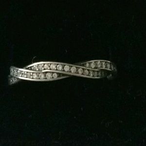 Pandora Twisted sterling silver ring with clear CZ