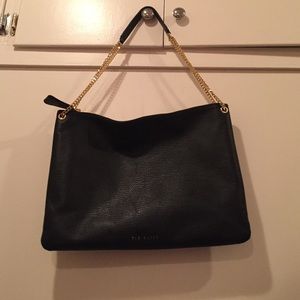 Large black leather Ted Baker tote bag.