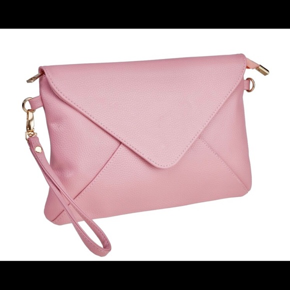 Rose pink, faux leather envelope clutch