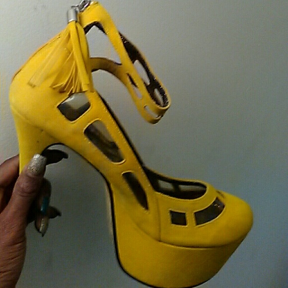 Yellow Velvet platform heels