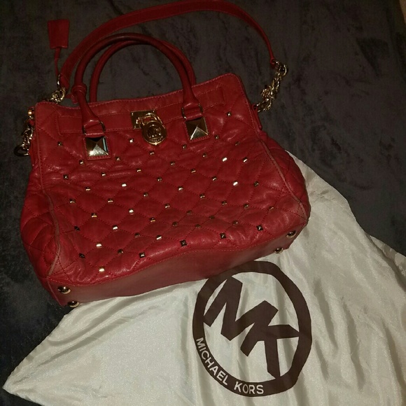 Red Michael Kor gold embellished tote bag - Picture 1 of 4