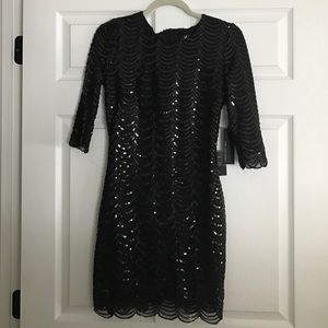 Black, 3/4 Sleeve Sequin Dress NWT