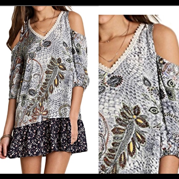 Boho Chic Paisley Cold Shoulder Tunic Dress SM - Picture 3 of 3