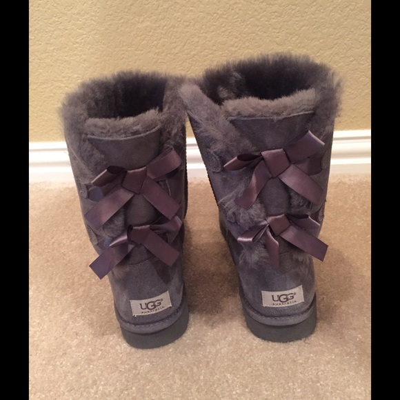 Grey UGG Bailey Bow Boots Gray