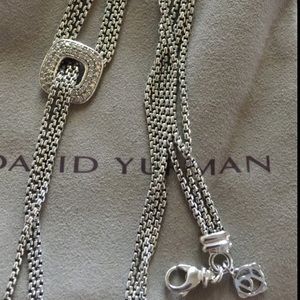 Ythree strand DAVID Yurman diamond silver necklace