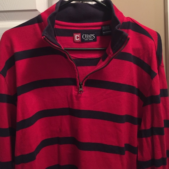 Chaps Red with Navy Stripes Quarter Zip. Size XL