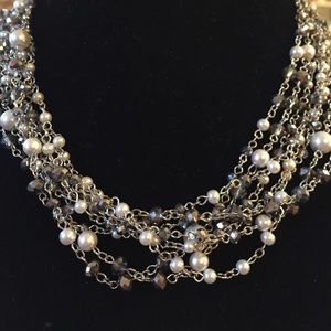 Silver Metal Beaded Statement Necklace