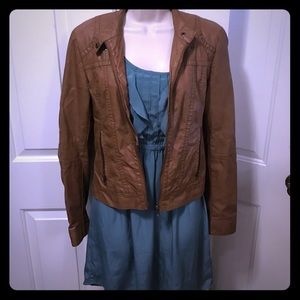 Camel color leather motorcycle jacket