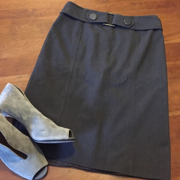 Classic Gray Pencil Skirt with Button Detail