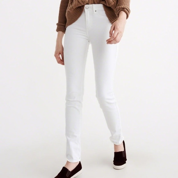 White, Slightly Distressed A&F Straight Jeans