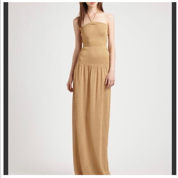 New Gold "albaneth" Halter Maxi Gown Dress