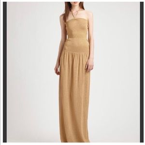 New Gold "albaneth" Halter Maxi Gown Dress