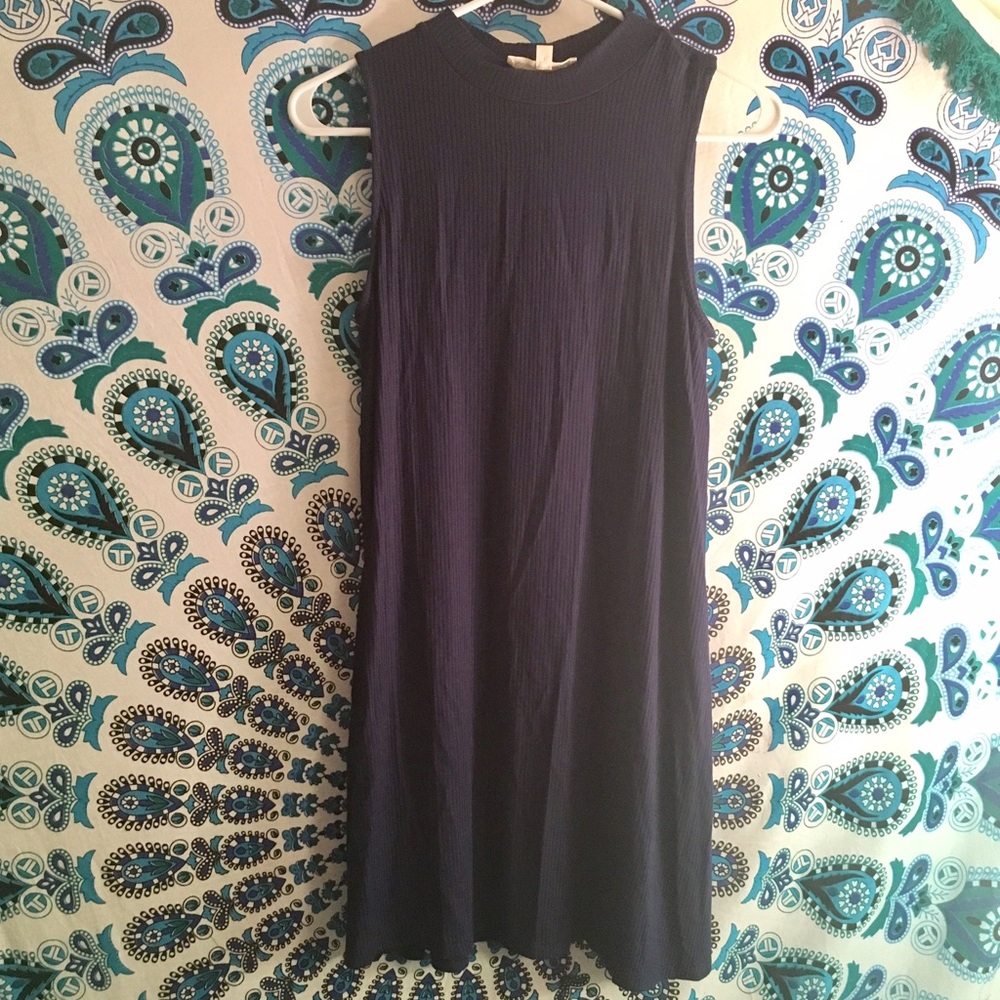 Blue ribbed mock neck dress