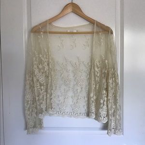 LF Millou Cream Lace Open Front Cardigan