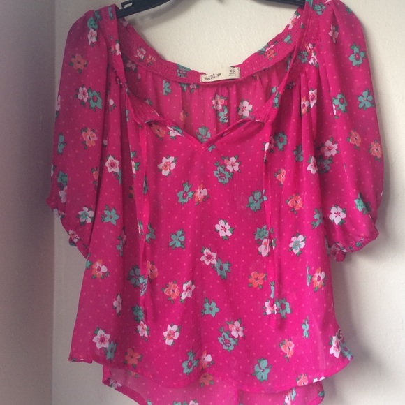HOLLISTER hot pink floral shirt size XS