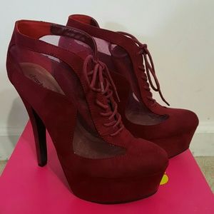 Suede and mesh tie up booties