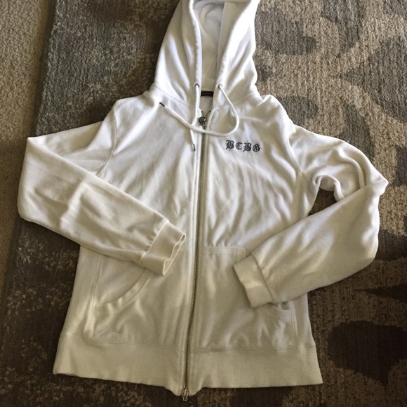 White & gray BCBG velour hoodie
