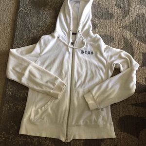 White & gray BCBG velour hoodie