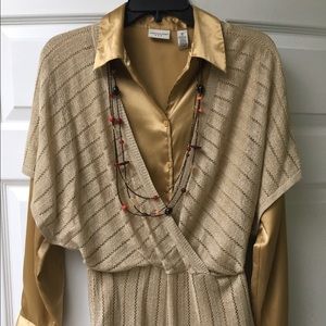 Classy Express Gold Metallic Knit Dolman Sweater