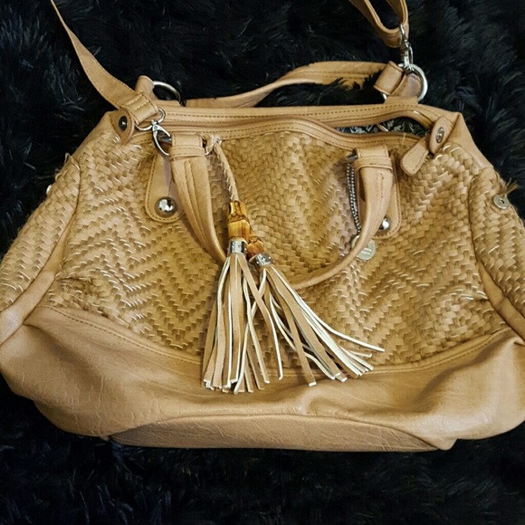 Big Buddha Woven Tan Shoulder Bag