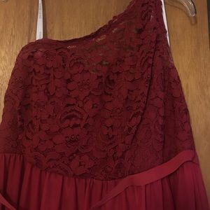 DB apple red one shoulder lace chiffon dress