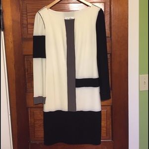 Joseph Ribkoff Black/White/Gray tone sheath dress
