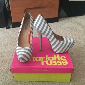 Grey/White Striped Heels