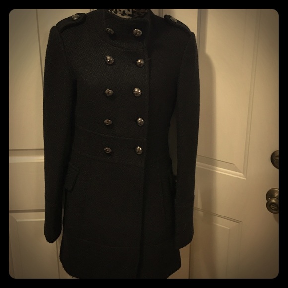 Thick black military style peacoat
