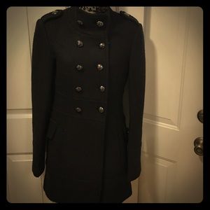 Thick black military style peacoat