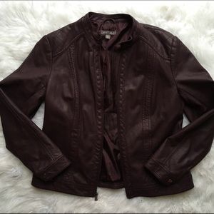 // Maroon Faux Leather Jacket //