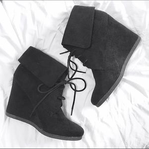 Black Faux Suede Lace Up Booties