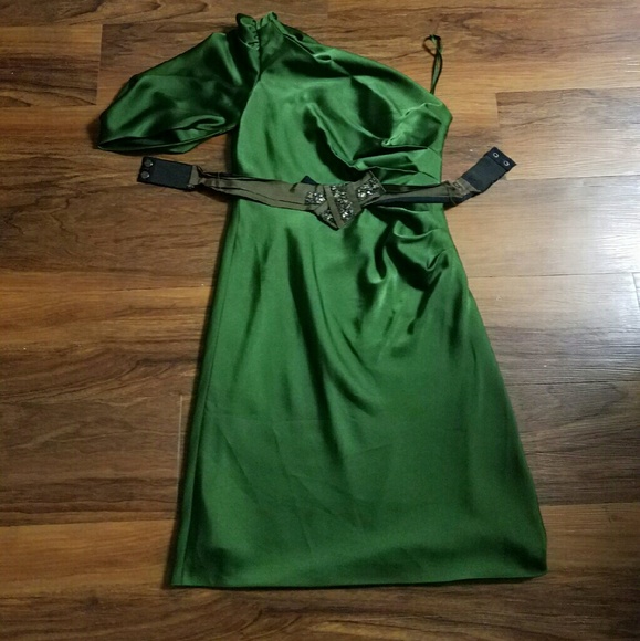 BCBG Satin On-Shoulder Dress