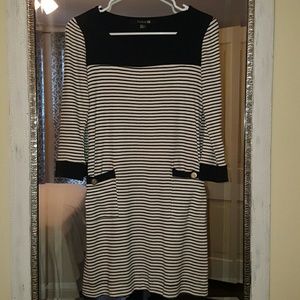 Black and white stripe cotton dress