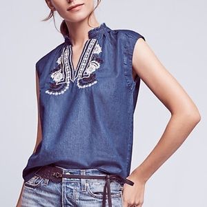 Anthropologie Embroidered Chambray Top Anthropologie Embroidered Chambray Top